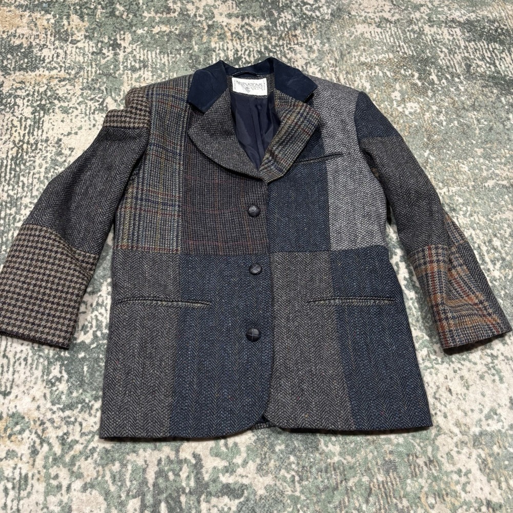 vintage International Scene patchwork wool blazer Size 5/6 Suede